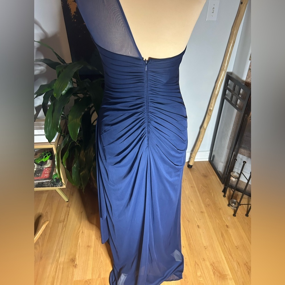 davids bridal dress Women’s Sz 0 Mesh One Shoulder Marine Blue Dress NWT Classic - Picture 3 of 13
